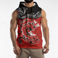 Personalised Aotearoa Toitu Te Tiriti Sleeveless Hoodie Taniwha Tribal Motifs