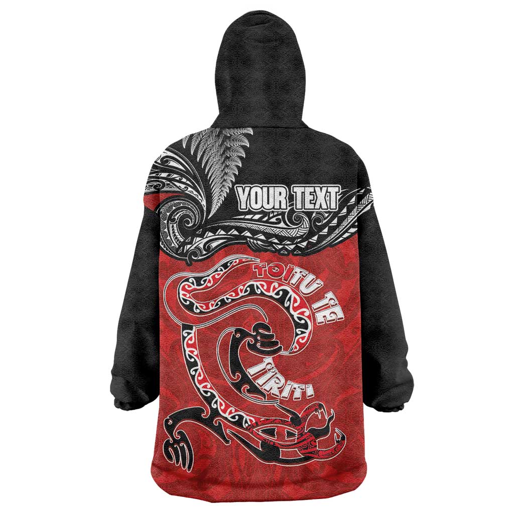 Personalised Aotearoa Toitu Te Tiriti Wearable Blanket Hoodie Taniwha Tribal Motifs