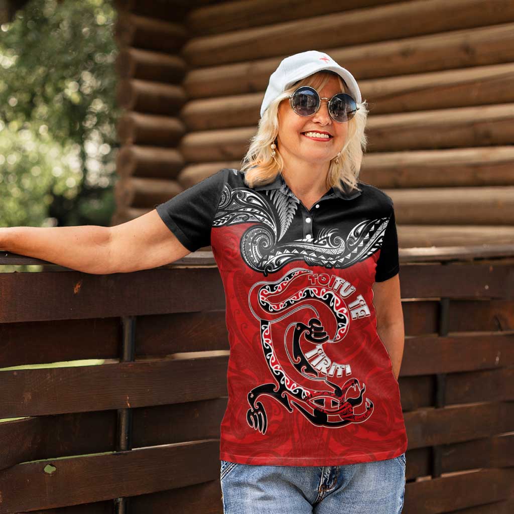 Personalised Aotearoa Toitu Te Tiriti Women Polo Shirt Taniwha Tribal Motifs