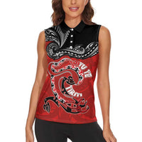 Personalised Aotearoa Toitu Te Tiriti Women Sleeveless Polo Shirt Taniwha Tribal Motifs