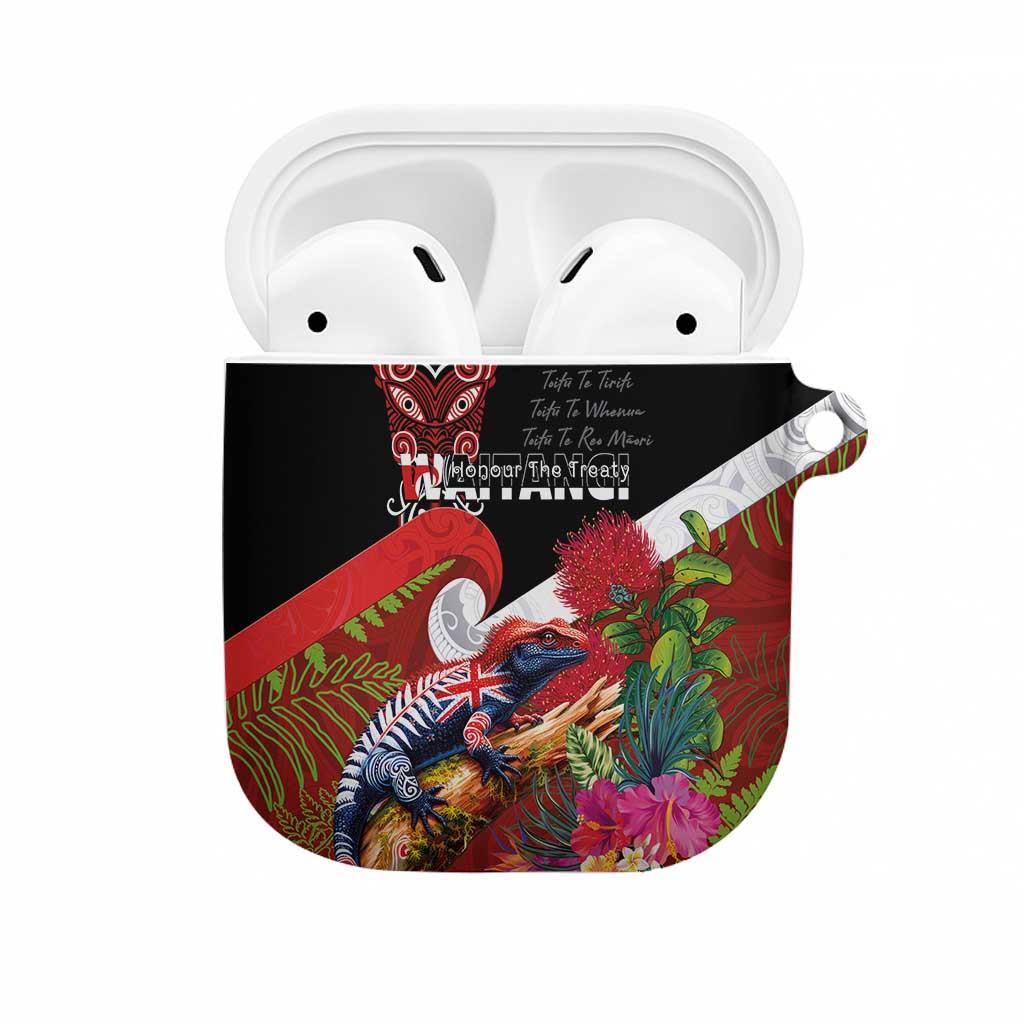 Aotearoa Toitu Te Tiriti AirPods Case Waitangi-Honour The Treaty NZ Tuatara and Plants LT03 Multicolor - Polynesian Pride