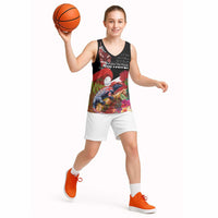 Aotearoa Toitu Te Tiriti Basketball Jersey Waitangi-Honour The Treaty NZ Tuatara and Plants
