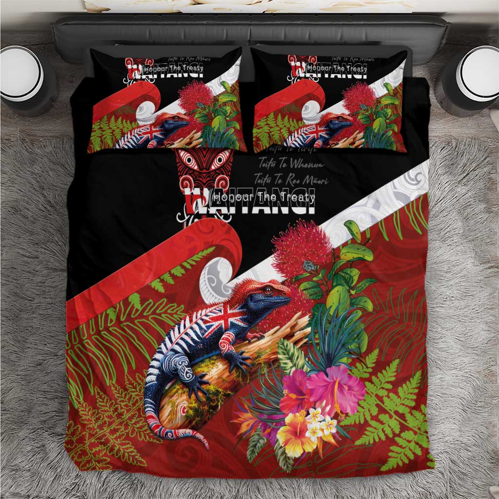 Aotearoa Toitu Te Tiriti Bedding Set Waitangi-Honour The Treaty NZ Tuatara and Plants