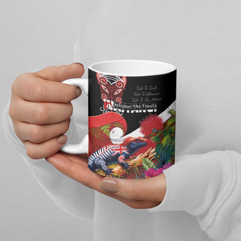 Aotearoa Toitu Te Tiriti Ceramic Mug Waitangi-Honour The Treaty NZ Tuatara and Plants