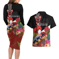 Aotearoa Toitu Te Tiriti Couples Matching Long Sleeve Bodycon Dress and Hawaiian Shirt Waitangi-Honour The Treaty NZ Tuatara and Plants