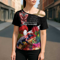 Aotearoa Toitu Te Tiriti Cross Shoulder Shirt Waitangi-Honour The Treaty NZ Tuatara and Plants