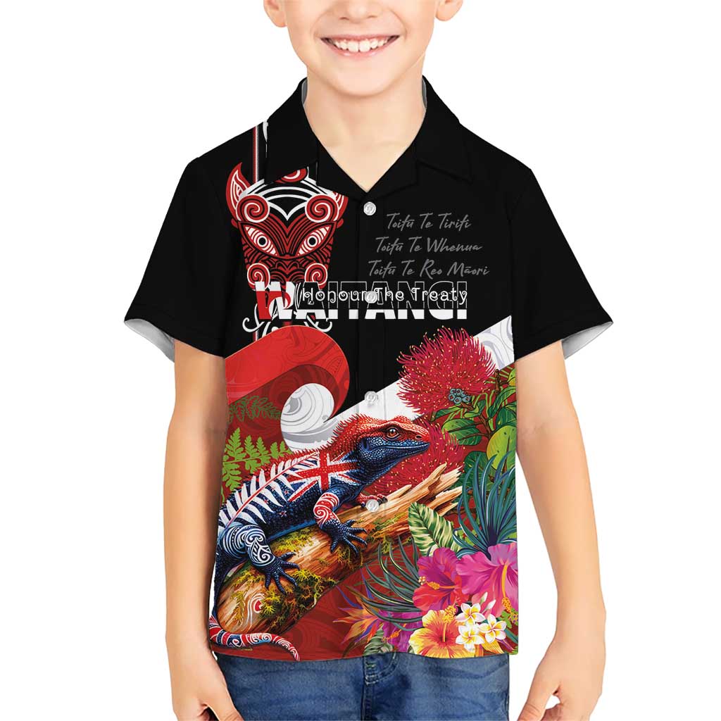 Aotearoa Toitu Te Tiriti Family Matching Mermaid Dress and Hawaiian Shirt Waitangi-Honour The Treaty NZ Tuatara and Plants