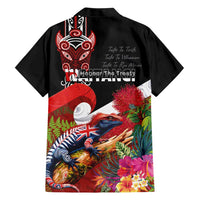 Aotearoa Toitu Te Tiriti Family Matching Off Shoulder Maxi Dress and Hawaiian Shirt Waitangi-Honour The Treaty NZ Tuatara and Plants