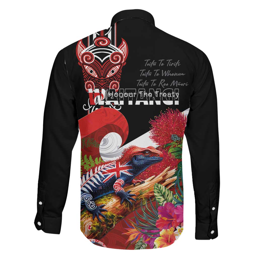 Aotearoa Toitu Te Tiriti Family Matching Off Shoulder Short Dress and Hawaiian Shirt Waitangi-Honour The Treaty NZ Tuatara and Plants