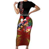 Aotearoa Toitu Te Tiriti Family Matching Short Sleeve Bodycon Dress and Hawaiian Shirt Waitangi-Honour The Treaty NZ Tuatara and Plants