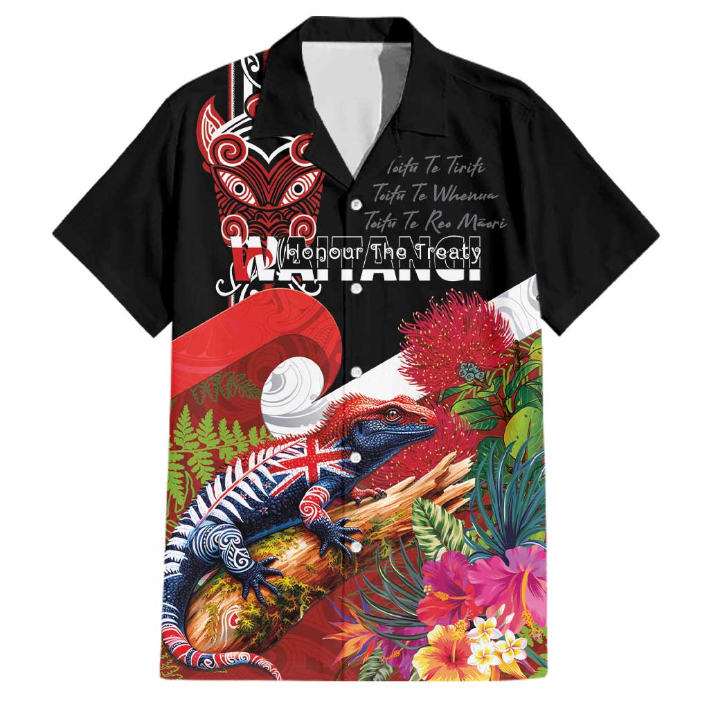 Aotearoa Toitu Te Tiriti Family Matching Tank Maxi Dress and Hawaiian Shirt Waitangi-Honour The Treaty NZ Tuatara and Plants