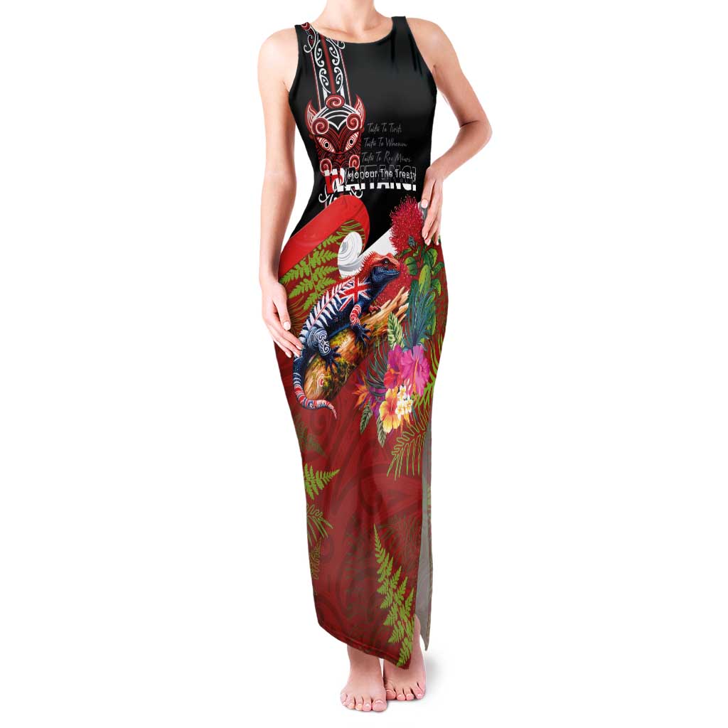 Aotearoa Toitu Te Tiriti Family Matching Tank Maxi Dress and Hawaiian Shirt Waitangi-Honour The Treaty NZ Tuatara and Plants