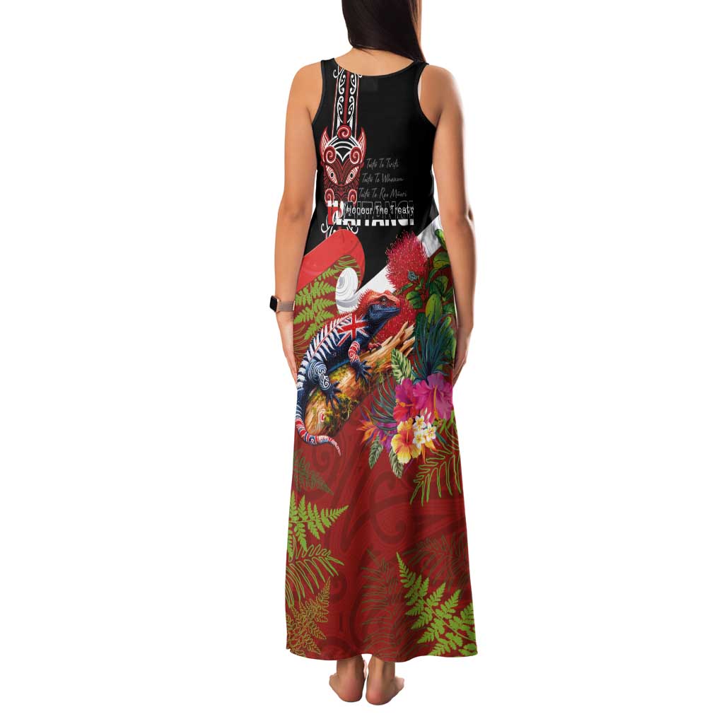 Aotearoa Toitu Te Tiriti Family Matching Tank Maxi Dress and Hawaiian Shirt Waitangi-Honour The Treaty NZ Tuatara and Plants