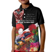 Aotearoa Toitu Te Tiriti Kid Polo Shirt Waitangi-Honour The Treaty NZ Tuatara and Plants