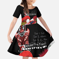 Aotearoa Toitu Te Tiriti Kid Short Sleeve Dress Waitangi-Honour The Treaty NZ Tuatara and Plants