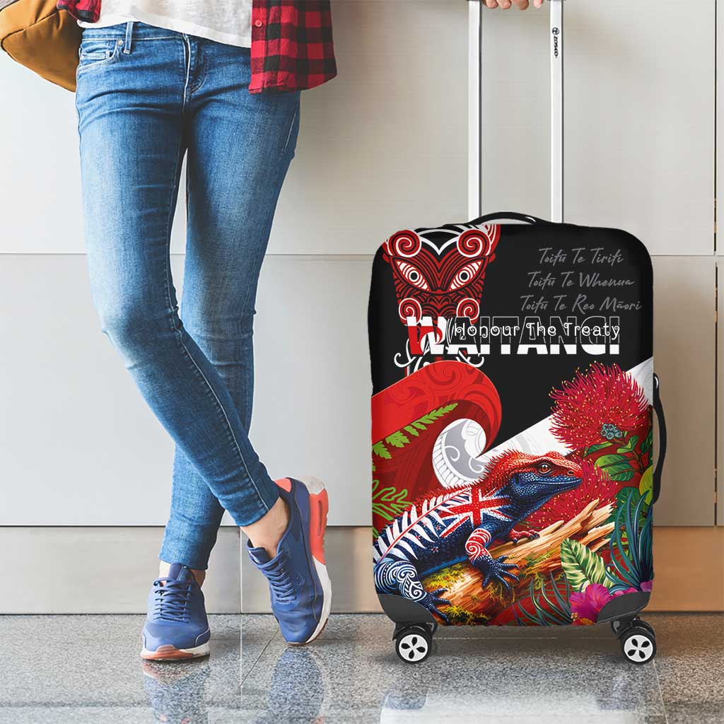 Aotearoa Toitu Te Tiriti Luggage Cover Waitangi-Honour The Treaty NZ Tuatara and Plants