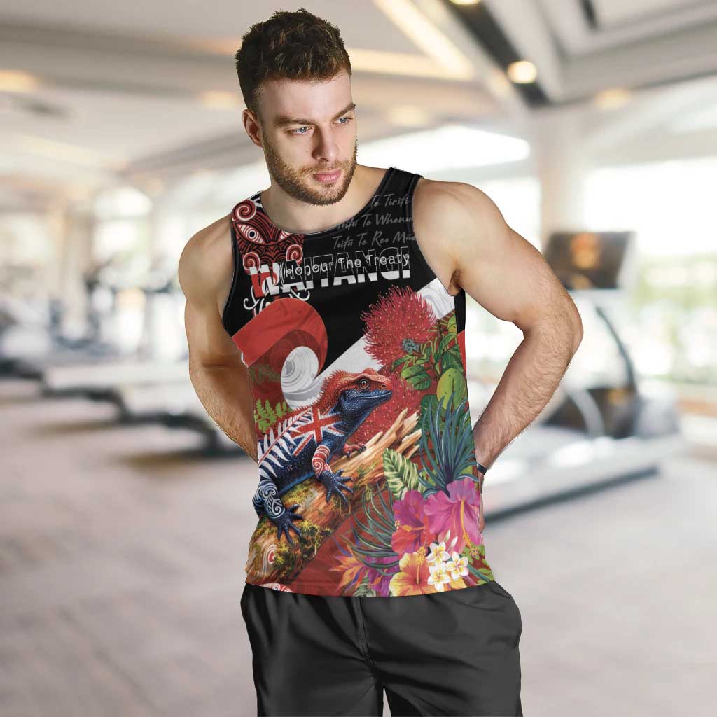 Aotearoa Toitu Te Tiriti Men Tank Top Waitangi-Honour The Treaty NZ Tuatara and Plants