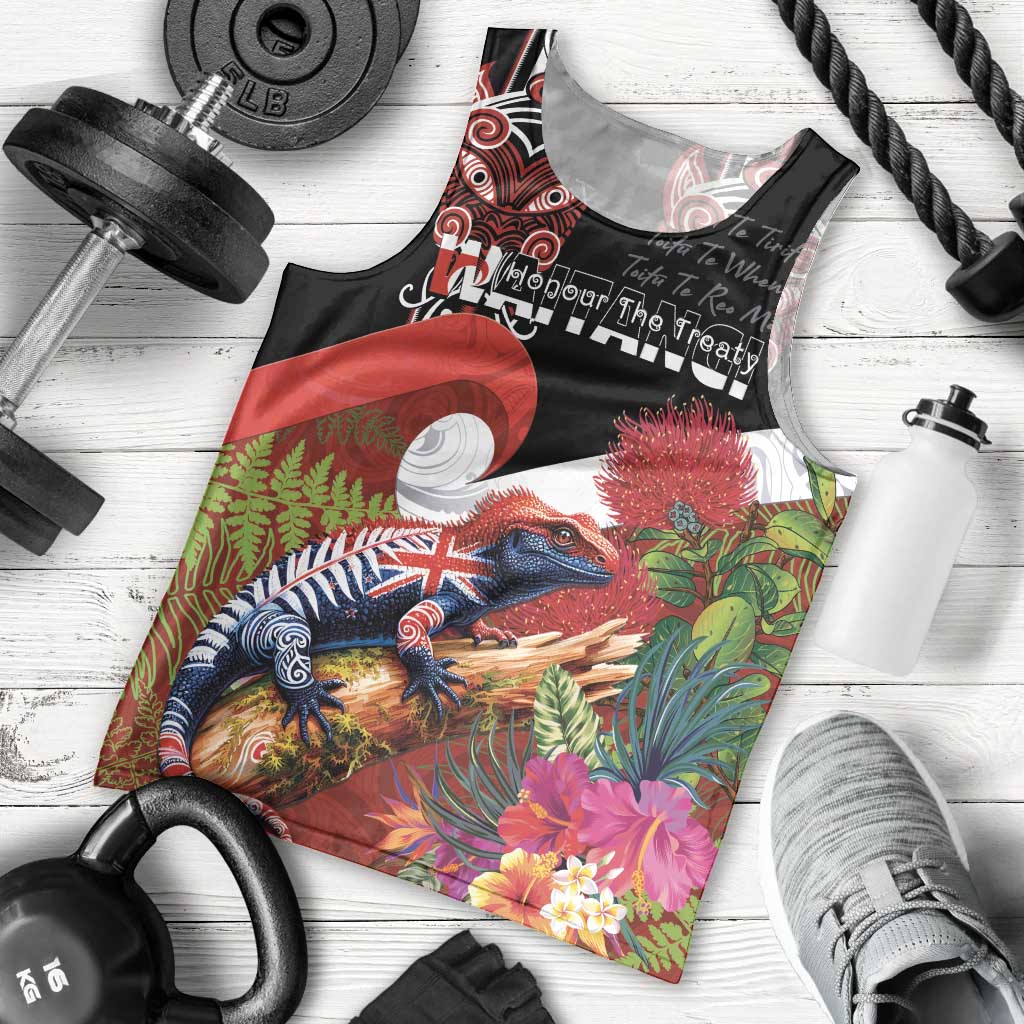 Aotearoa Toitu Te Tiriti Men Tank Top Waitangi-Honour The Treaty NZ Tuatara and Plants