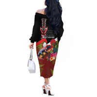 Aotearoa Toitu Te Tiriti Off The Shoulder Long Sleeve Dress Waitangi-Honour The Treaty NZ Tuatara and Plants