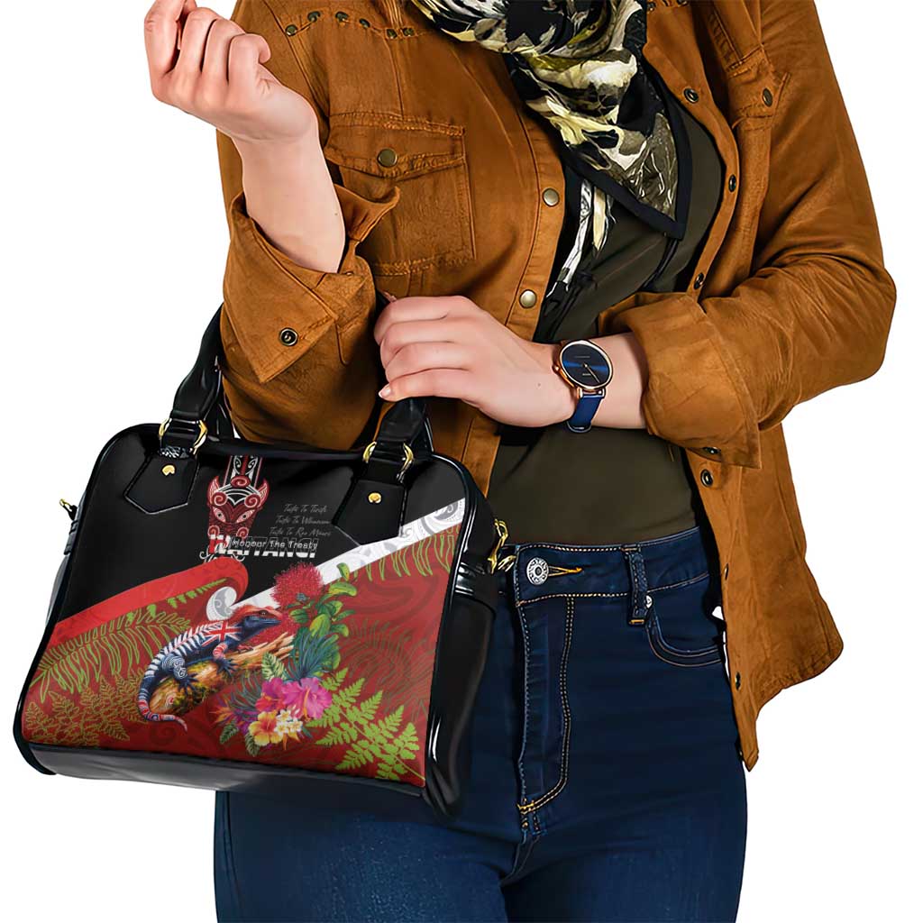 Aotearoa Toitu Te Tiriti Shoulder Handbag Waitangi-Honour The Treaty NZ Tuatara and Plants