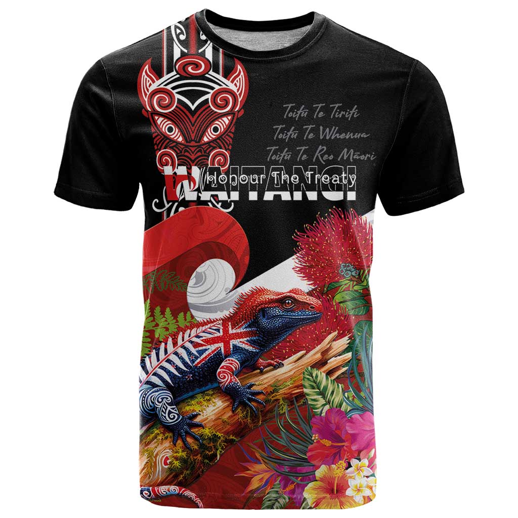 Aotearoa Toitu Te Tiriti T Shirt Waitangi-Honour The Treaty NZ Tuatara and Plants
