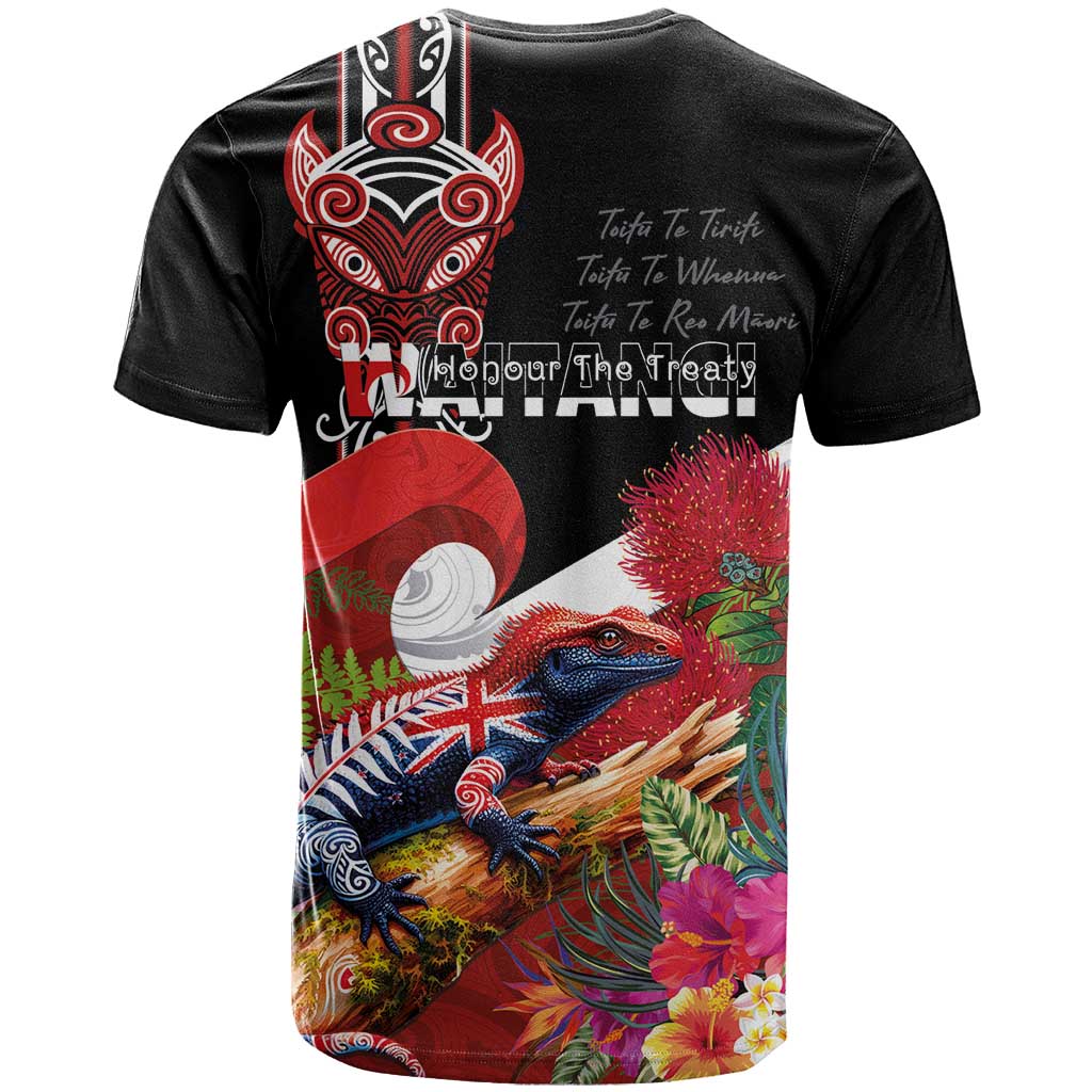 Aotearoa Toitu Te Tiriti T Shirt Waitangi-Honour The Treaty NZ Tuatara and Plants