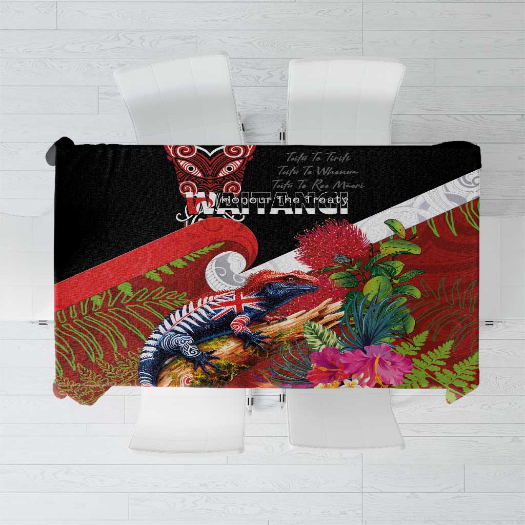 Aotearoa Toitu Te Tiriti Tablecloth Waitangi-Honour The Treaty NZ Tuatara and Plants