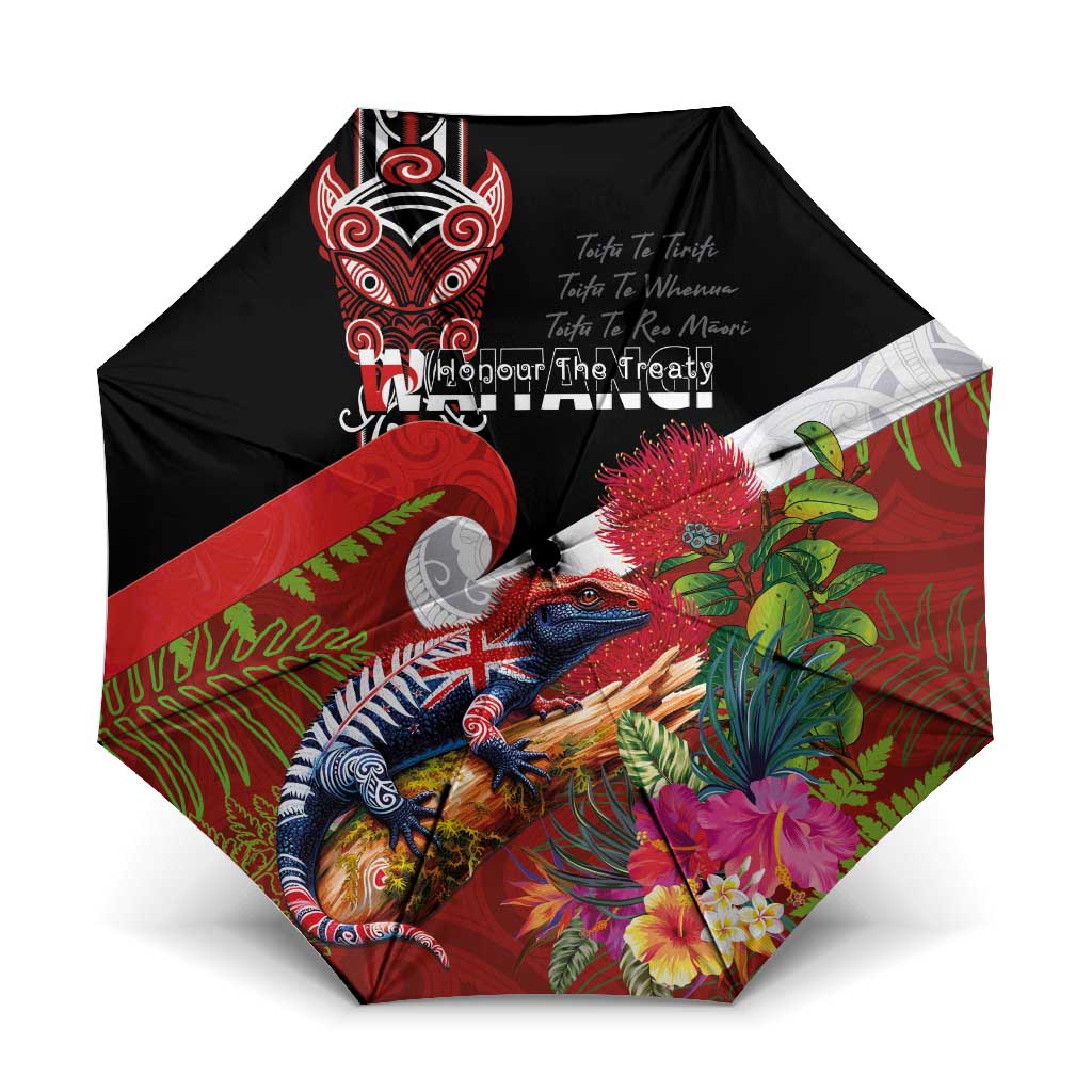 Aotearoa Toitu Te Tiriti Umbrella Waitangi-Honour The Treaty NZ Tuatara and Plants