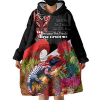 Aotearoa Toitu Te Tiriti Wearable Blanket Hoodie Waitangi-Honour The Treaty NZ Tuatara and Plants