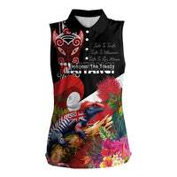 Aotearoa Toitu Te Tiriti Women Sleeveless Polo Shirt Waitangi-Honour The Treaty NZ Tuatara and Plants