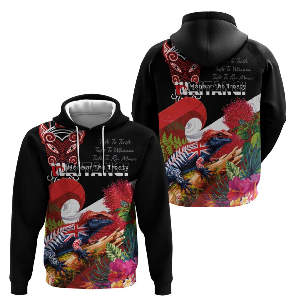 Aotearoa Toitu Te Tiriti Zip Hoodie Waitangi-Honour The Treaty NZ Tuatara and Plants