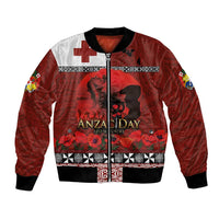 Tonga ANZAC Day Bomber Jacket Gallipoli Lest We Forget Ngatu Art Tribal LT03 Unisex Red - Polynesian Pride