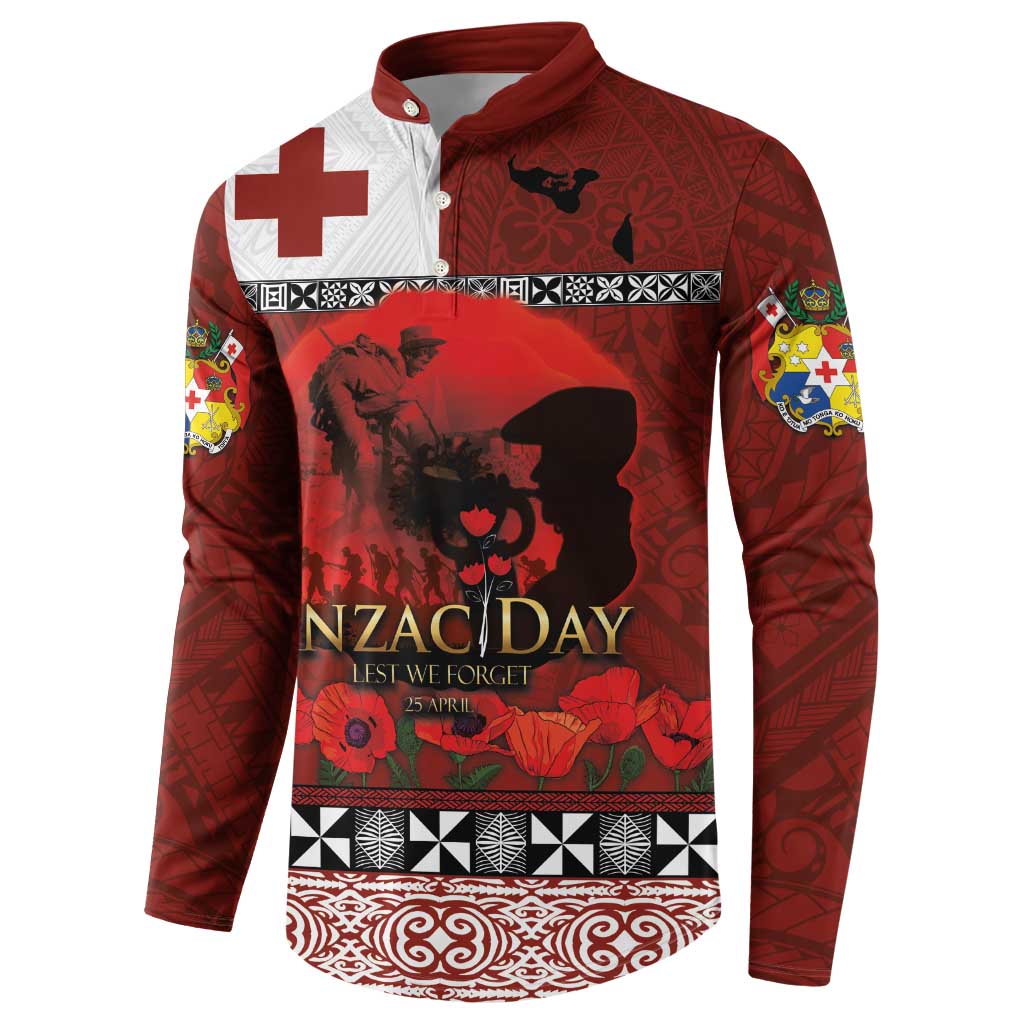Tonga ANZAC Day Button Sweatshirt Gallipoli Lest We Forget Ngatu Art Tribal