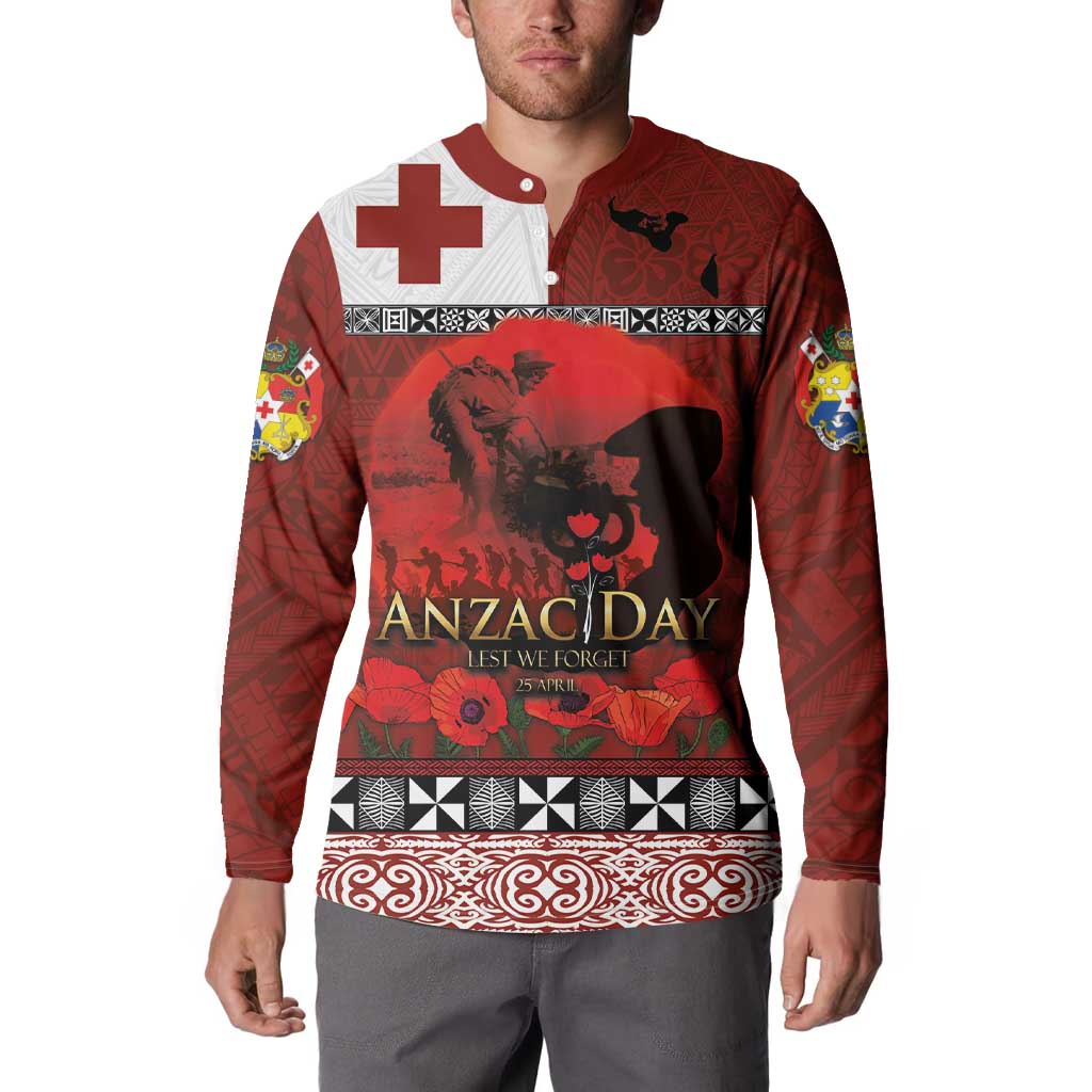 Tonga ANZAC Day Button Sweatshirt Gallipoli Lest We Forget Ngatu Art Tribal