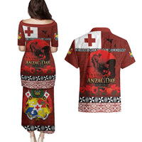 Tonga ANZAC Day Couples Matching Puletasi and Hawaiian Shirt Gallipoli Lest We Forget Ngatu Art Tribal