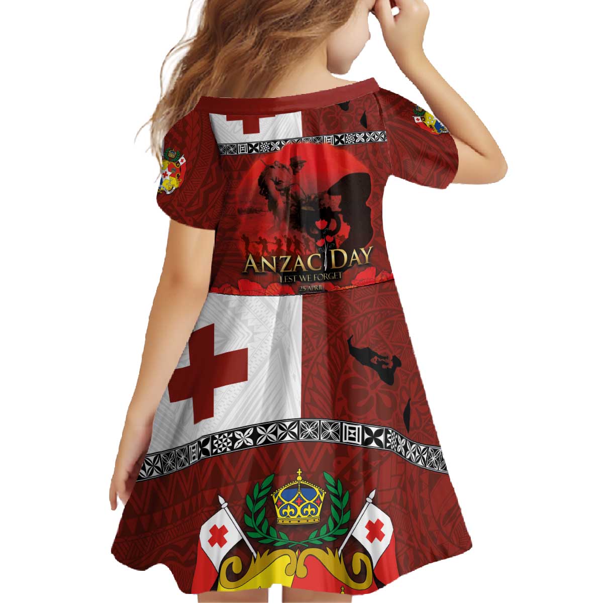 Tonga ANZAC Day Family Matching Off The Shoulder Long Sleeve Dress and Hawaiian Shirt Gallipoli Lest We Forget Ngatu Art Tribal