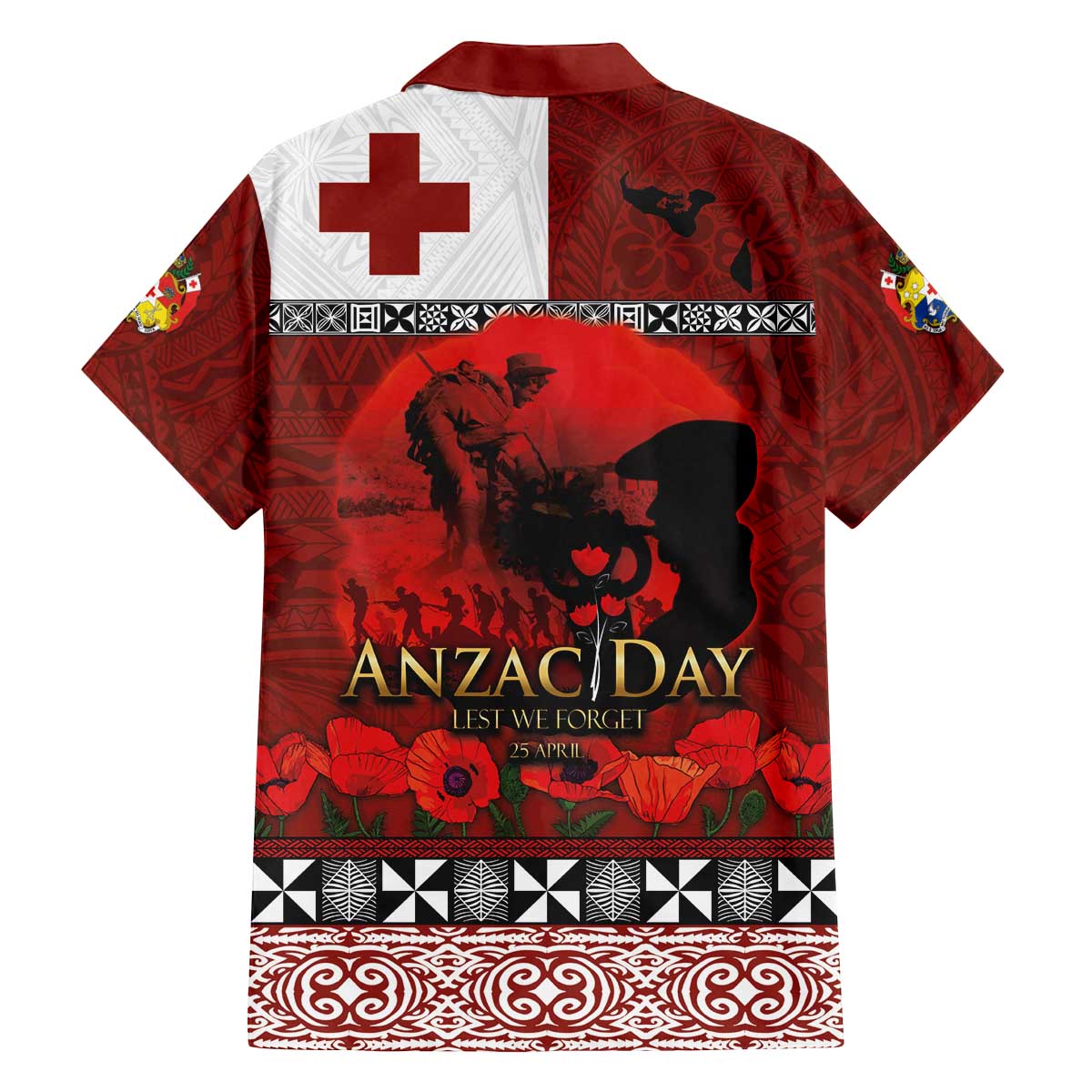 Tonga ANZAC Day Family Matching Off The Shoulder Long Sleeve Dress and Hawaiian Shirt Gallipoli Lest We Forget Ngatu Art Tribal