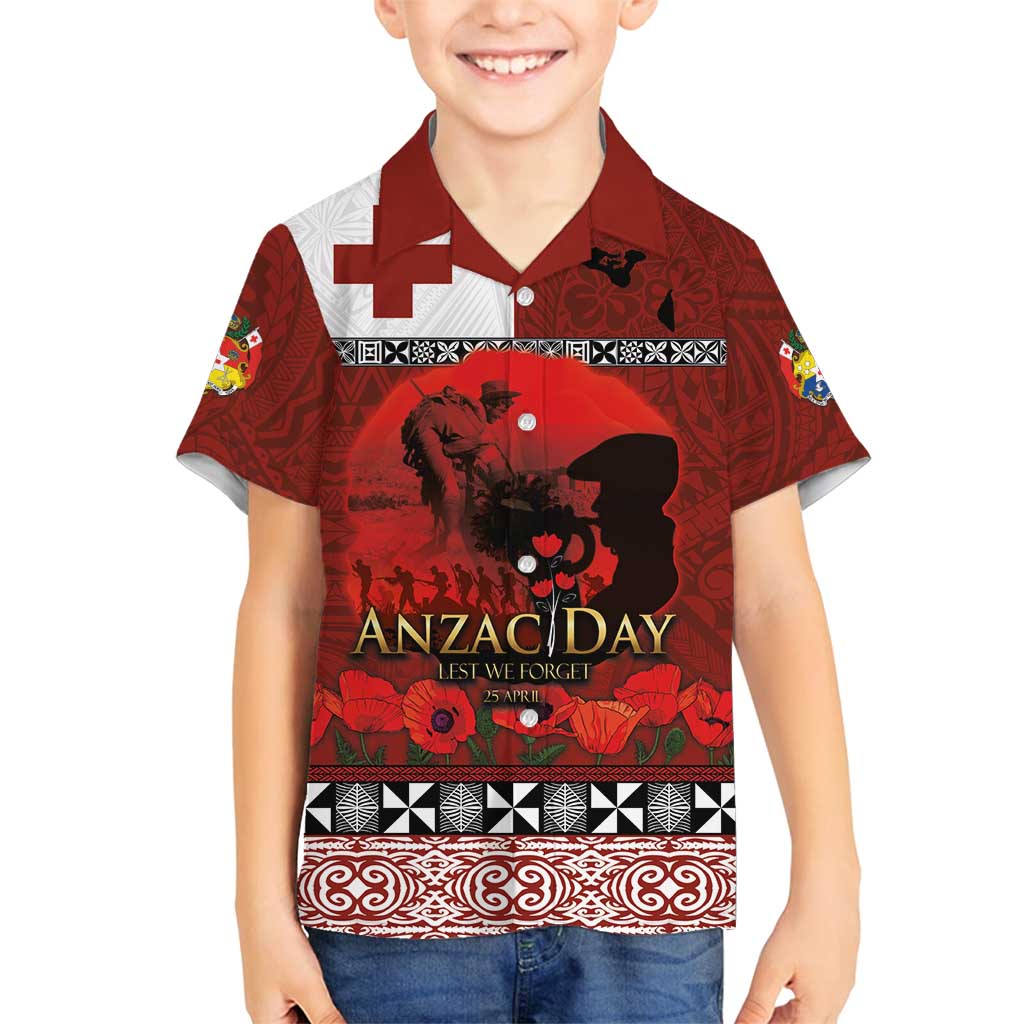 Tonga ANZAC Day Family Matching Puletasi and Hawaiian Shirt Gallipoli Lest We Forget Ngatu Art Tribal