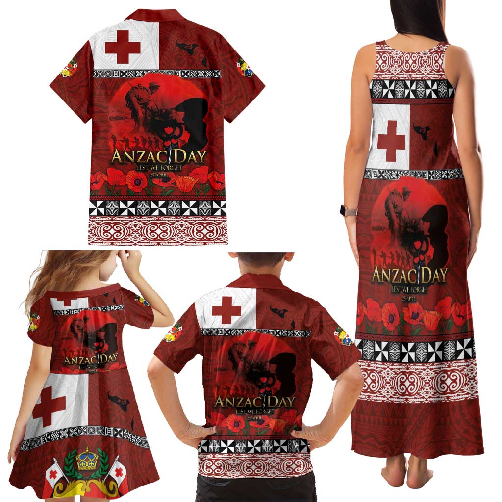 Tonga ANZAC Day Family Matching Tank Maxi Dress and Hawaiian Shirt Gallipoli Lest We Forget Ngatu Art Tribal