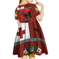 Tonga ANZAC Day Kid Short Sleeve Dress Gallipoli Lest We Forget Ngatu Art Tribal