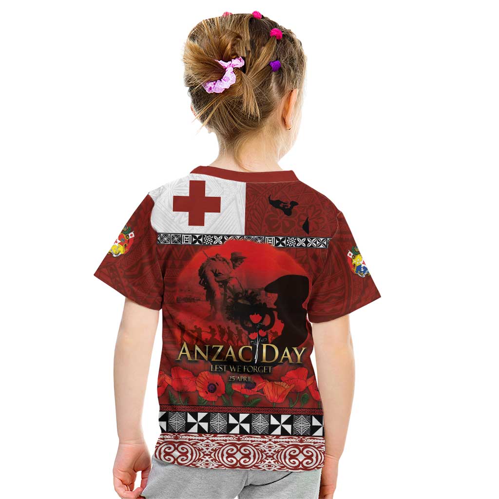 Tonga ANZAC Day Kid T Shirt Gallipoli Lest We Forget Ngatu Art Tribal