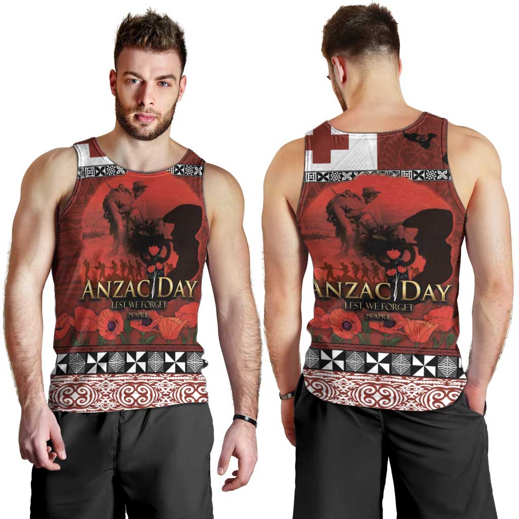Tonga ANZAC Day Men Tank Top Gallipoli Lest We Forget Ngatu Art Tribal