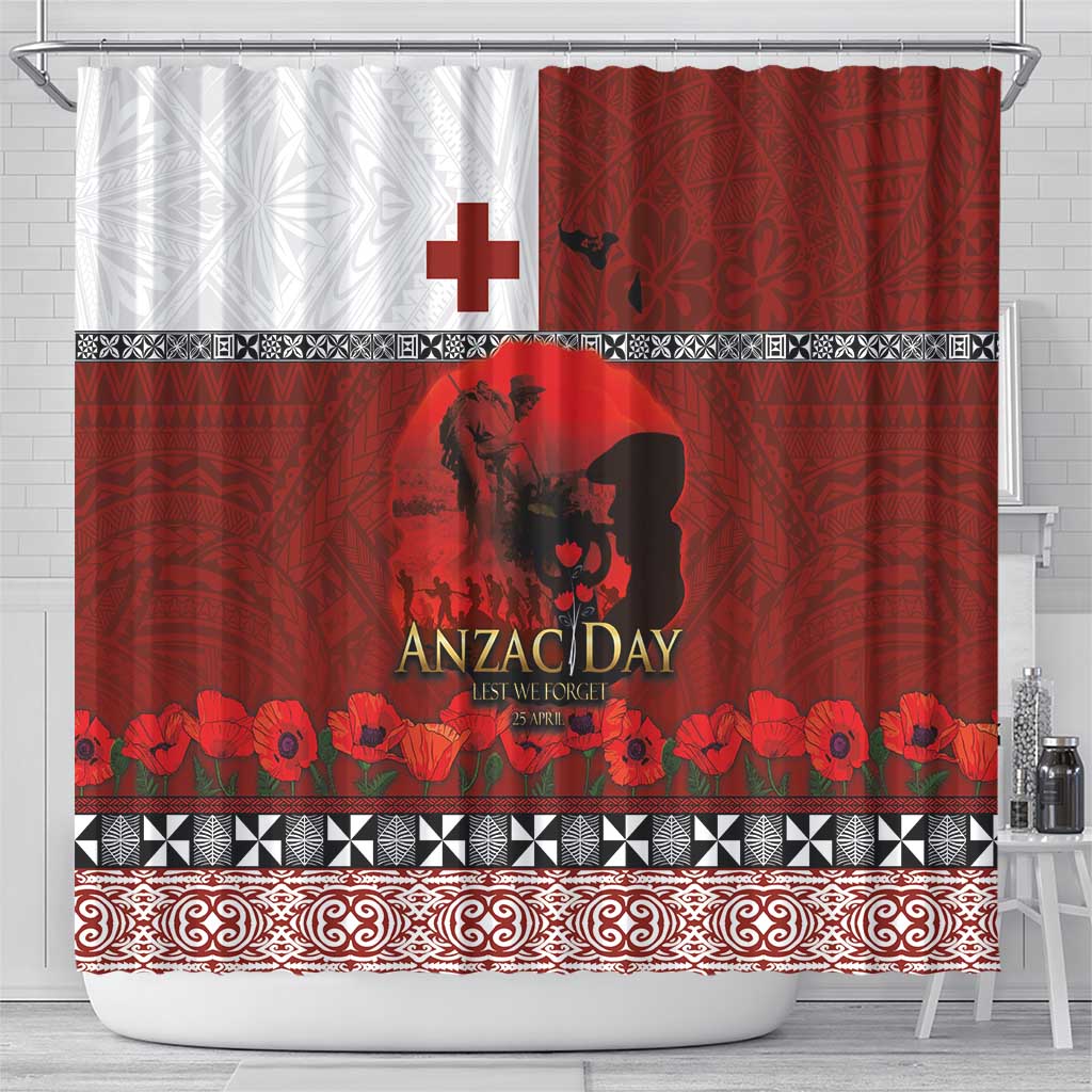 Tonga ANZAC Day Shower Curtain Gallipoli Lest We Forget Ngatu Art Tribal LT03 - Polynesian Pride