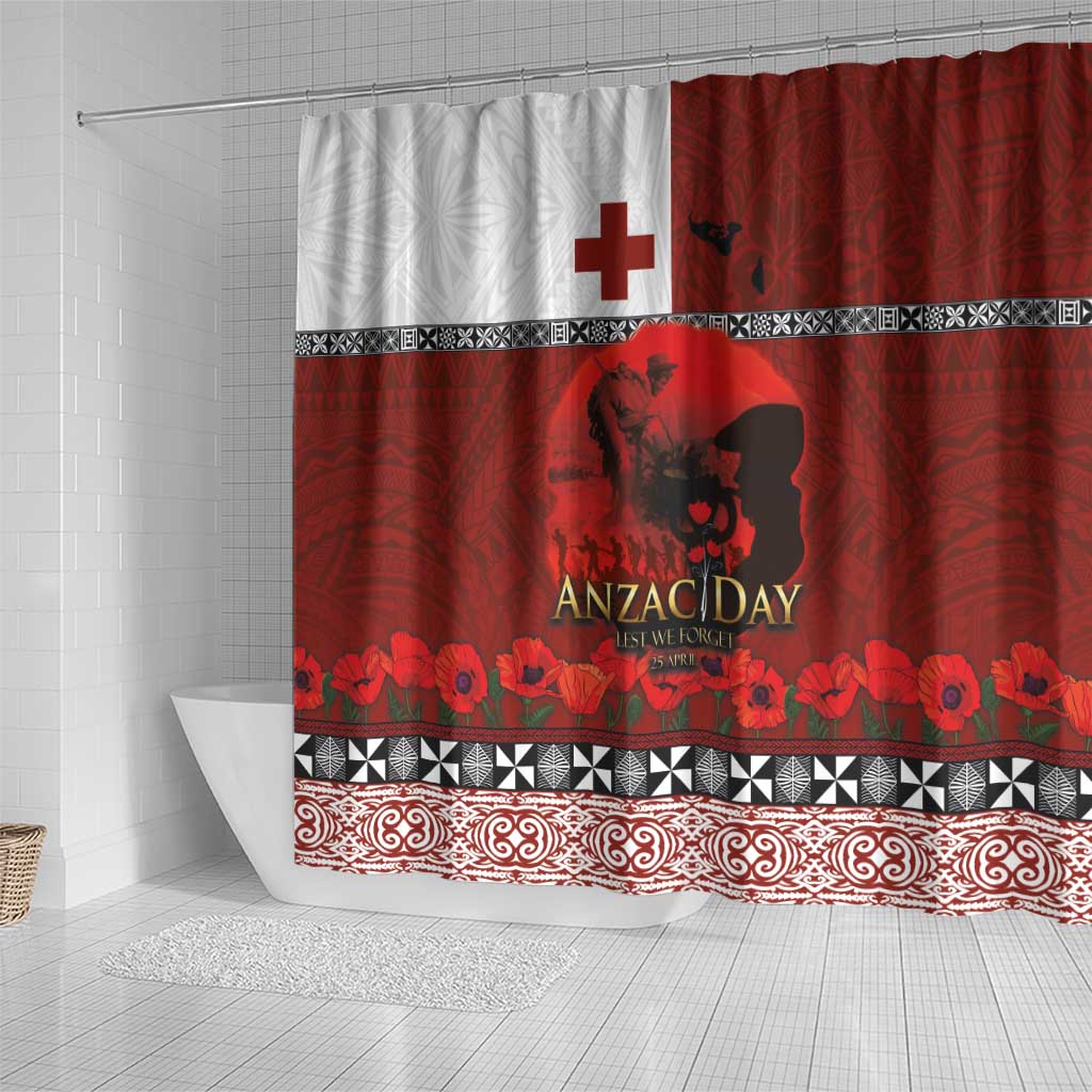 Tonga ANZAC Day Shower Curtain Gallipoli Lest We Forget Ngatu Art Tribal LT03 - Polynesian Pride