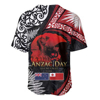 Tonga and New Zealand ANZAC Day Baseball Jersey Gallipoli Lest We Forget Ngatu Art Tribal and Maori Tattoo with Fern LT03