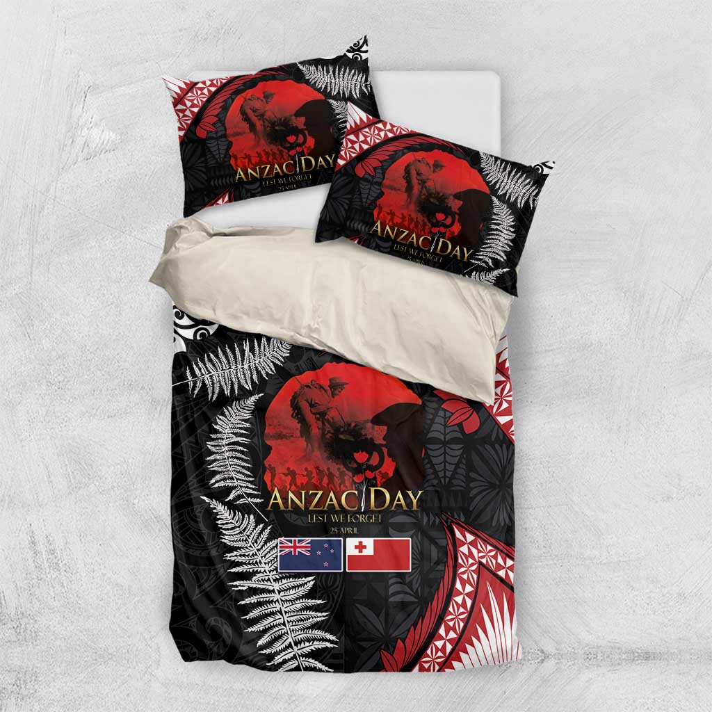 Tonga and New Zealand ANZAC Day Bedding Set Gallipoli Lest We Forget Ngatu Art Tribal and Maori Tattoo with Fern LT03