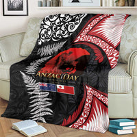 Tonga and New Zealand ANZAC Day Blanket Gallipoli Lest We Forget Ngatu Art Tribal and Maori Tattoo with Fern LT03