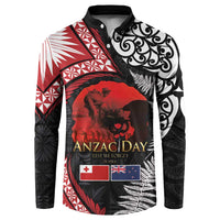 Tonga and New Zealand ANZAC Day Button Sweatshirt Gallipoli Lest We Forget Ngatu Art Tribal and Maori Tattoo with Fern LT03