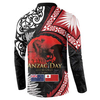Tonga and New Zealand ANZAC Day Button Sweatshirt Gallipoli Lest We Forget Ngatu Art Tribal and Maori Tattoo with Fern LT03