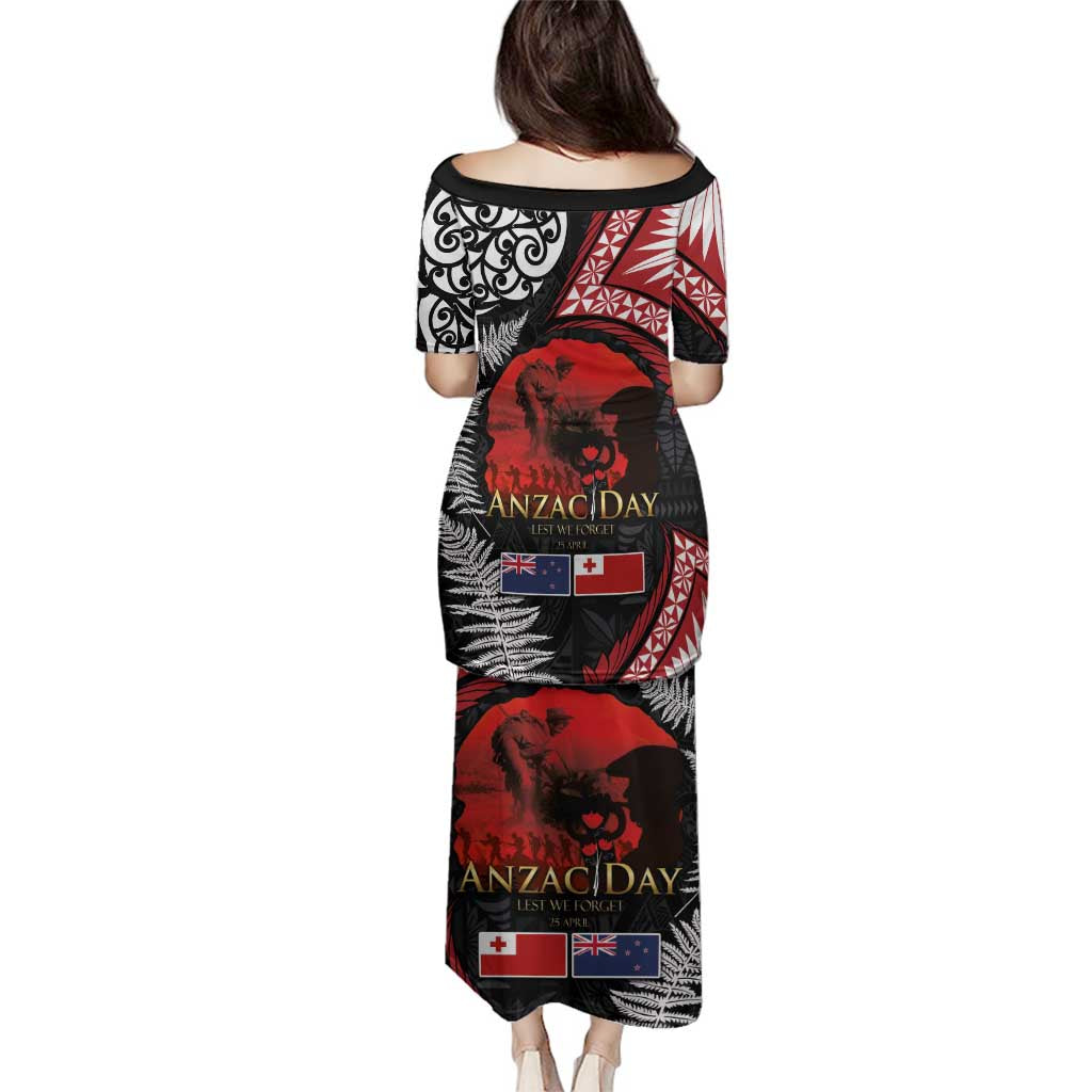 Tonga and New Zealand ANZAC Day Family Matching Puletasi and Hawaiian Shirt Gallipoli Lest We Forget Ngatu Art Tribal and Maori Tattoo with Fern LT03